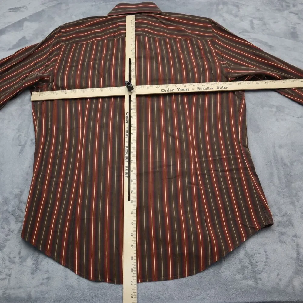 Banana Republic Shirt Mens L Brown Red Striped Flip Cuff Button Up Work Office